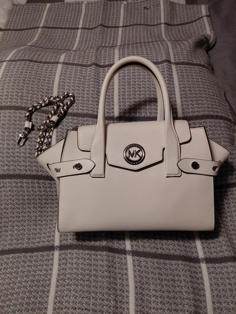 Michael Kors White Leather Satchel with Chain Strap